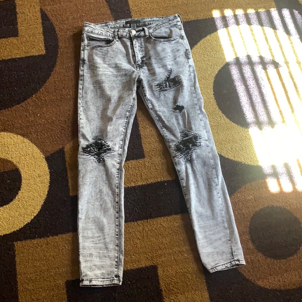 Gray and Black Jeans